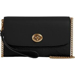 Coach Womens Signature Leather Chain Crossbody
